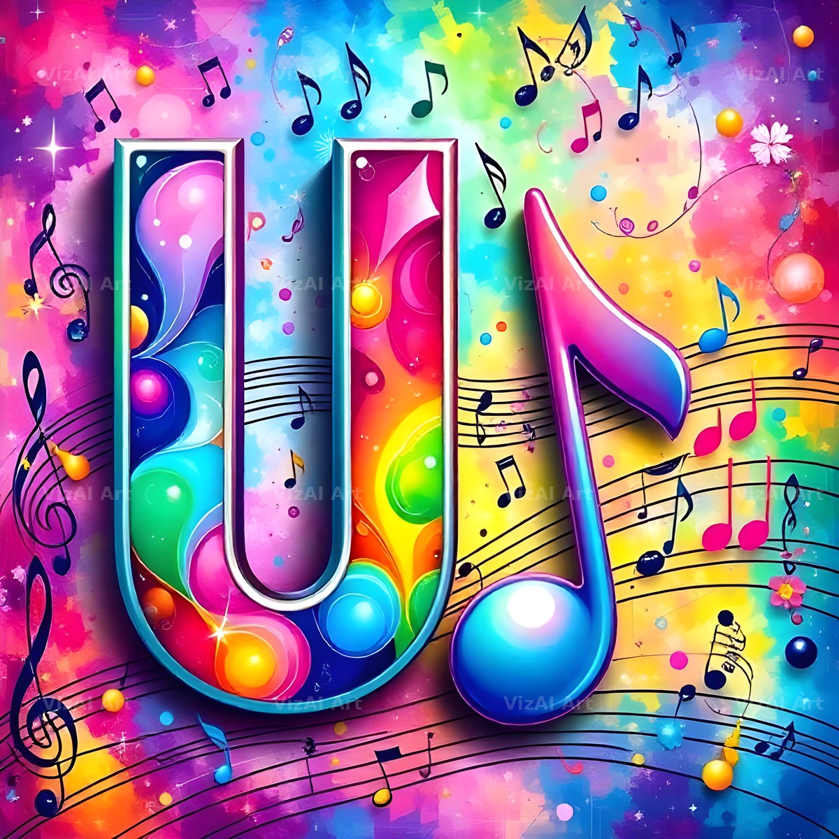 Confetti Music Note alphabet letter U