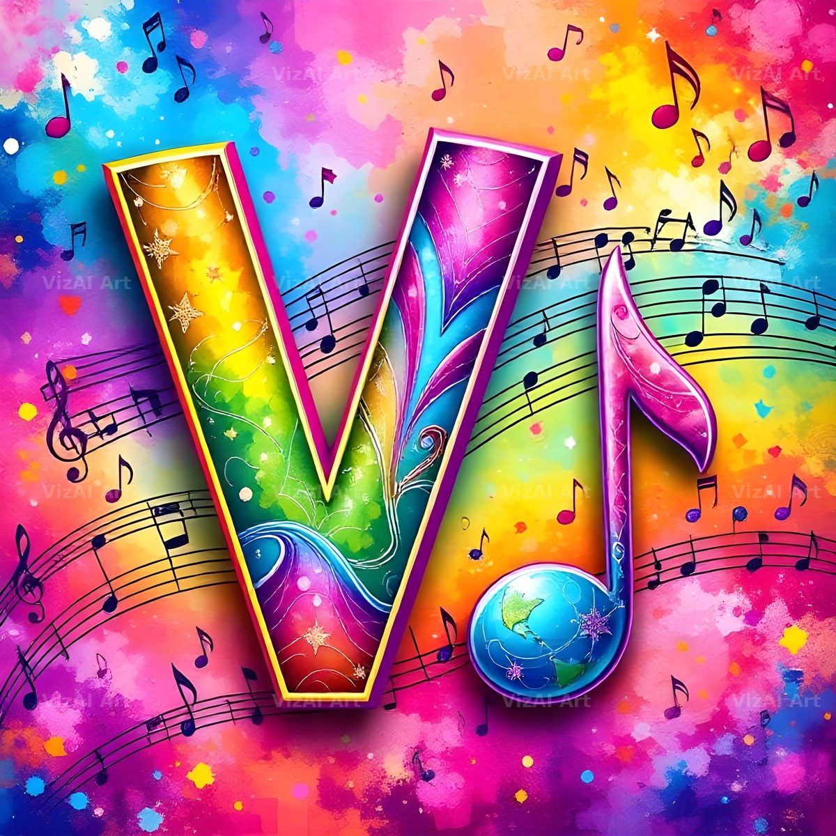 Confetti Music Note alphabet letter V