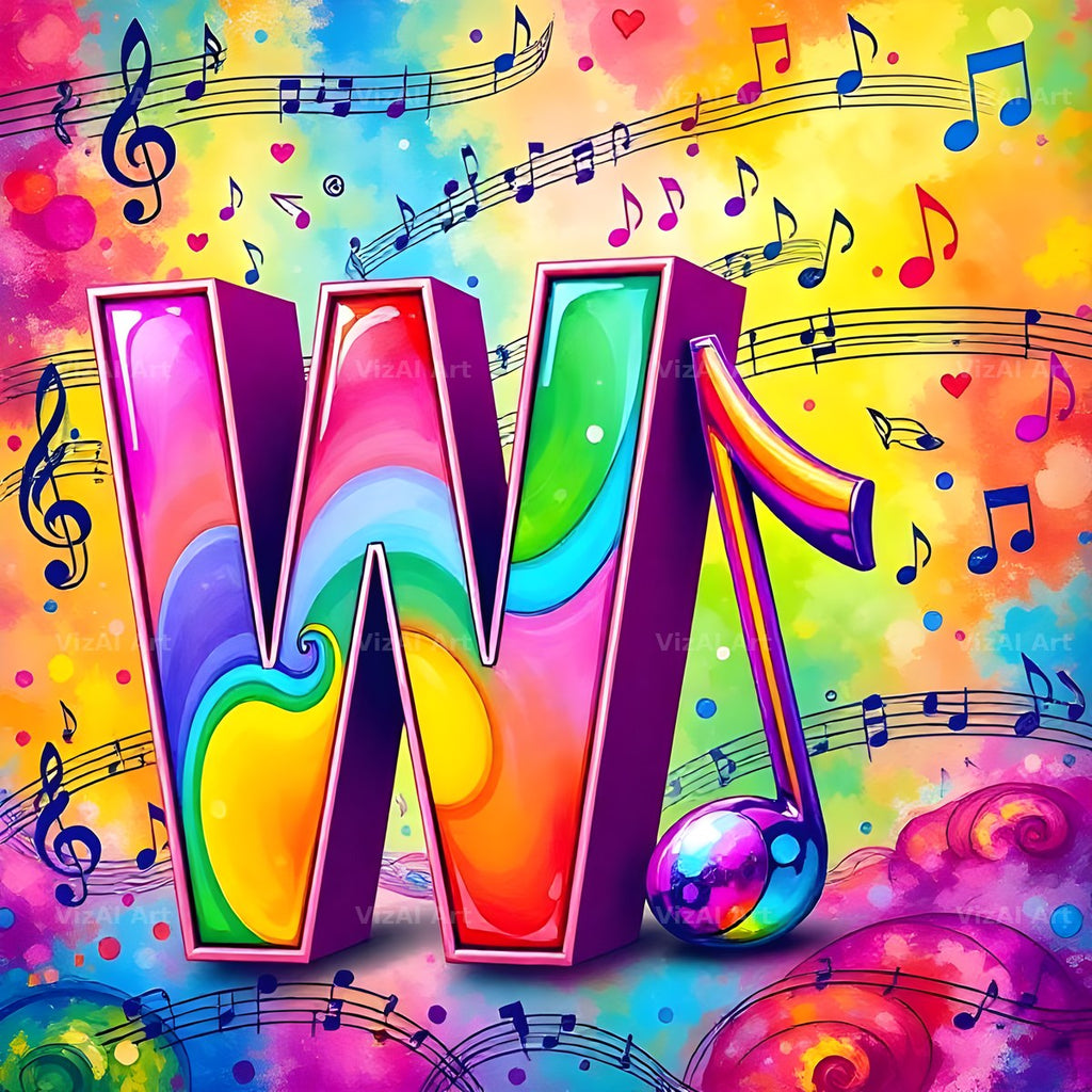 Confetti Music Note alphabet letter W