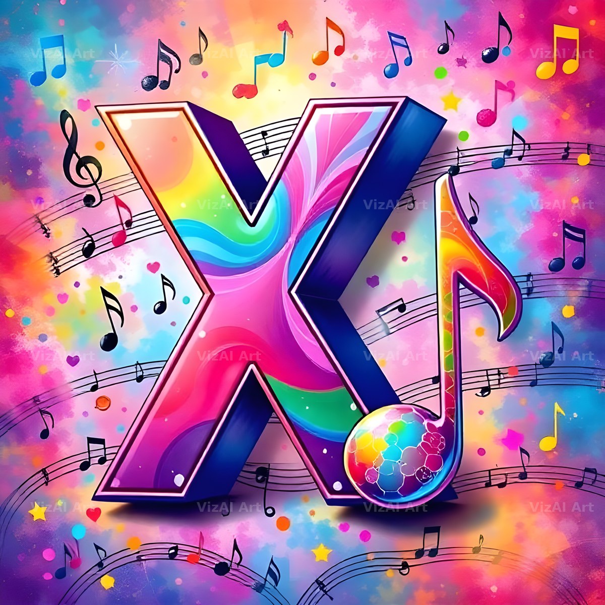 Confetti Music Note alphabet letter X