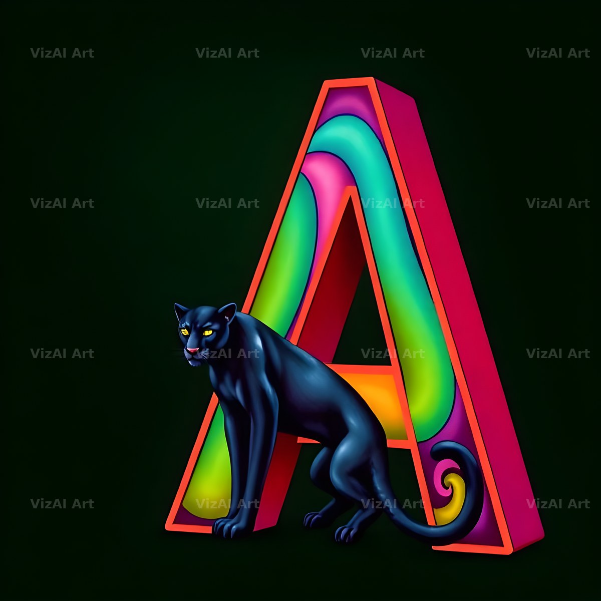 Neon Panther Prowl alphabet letter A