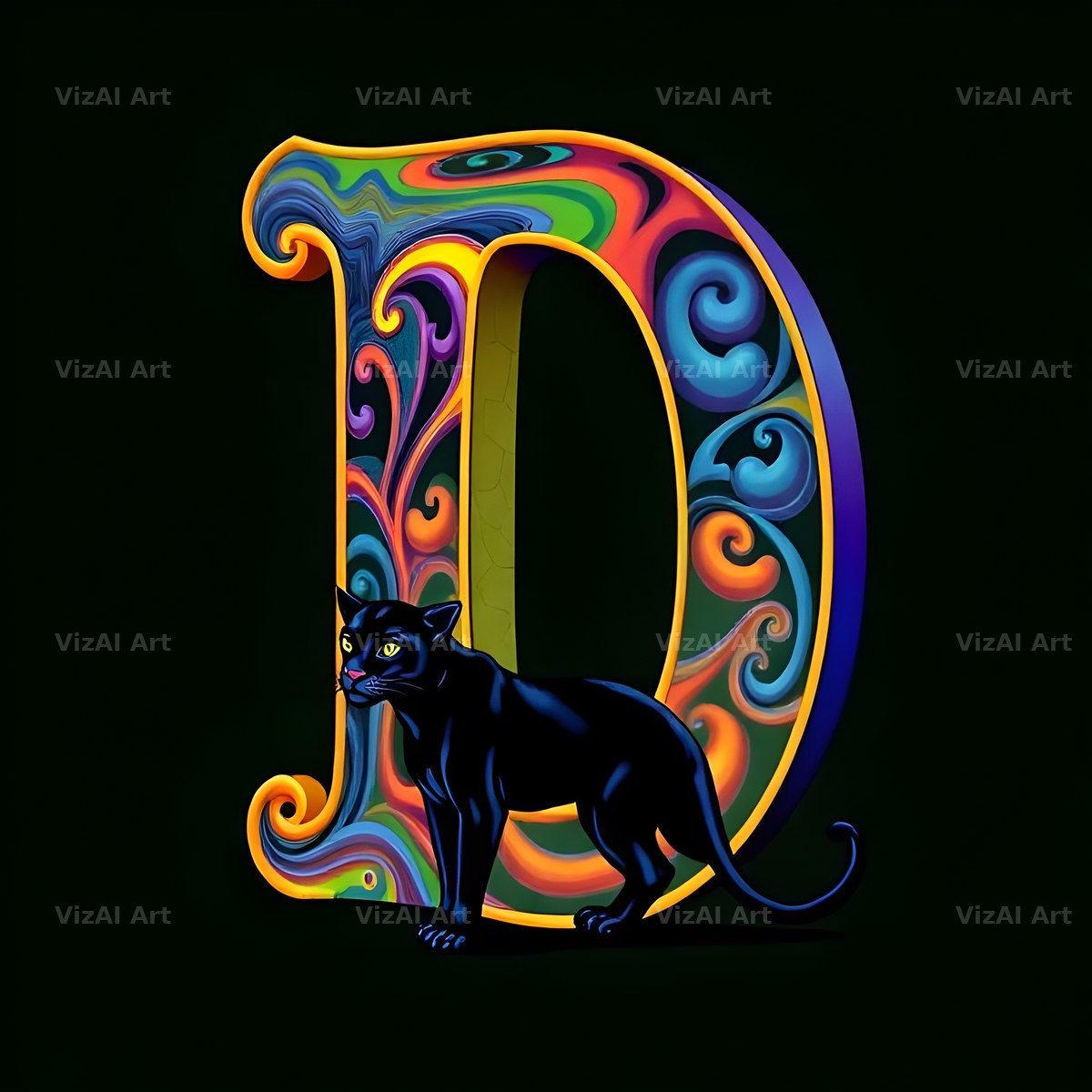Neon Panther Prowl alphabet letter D