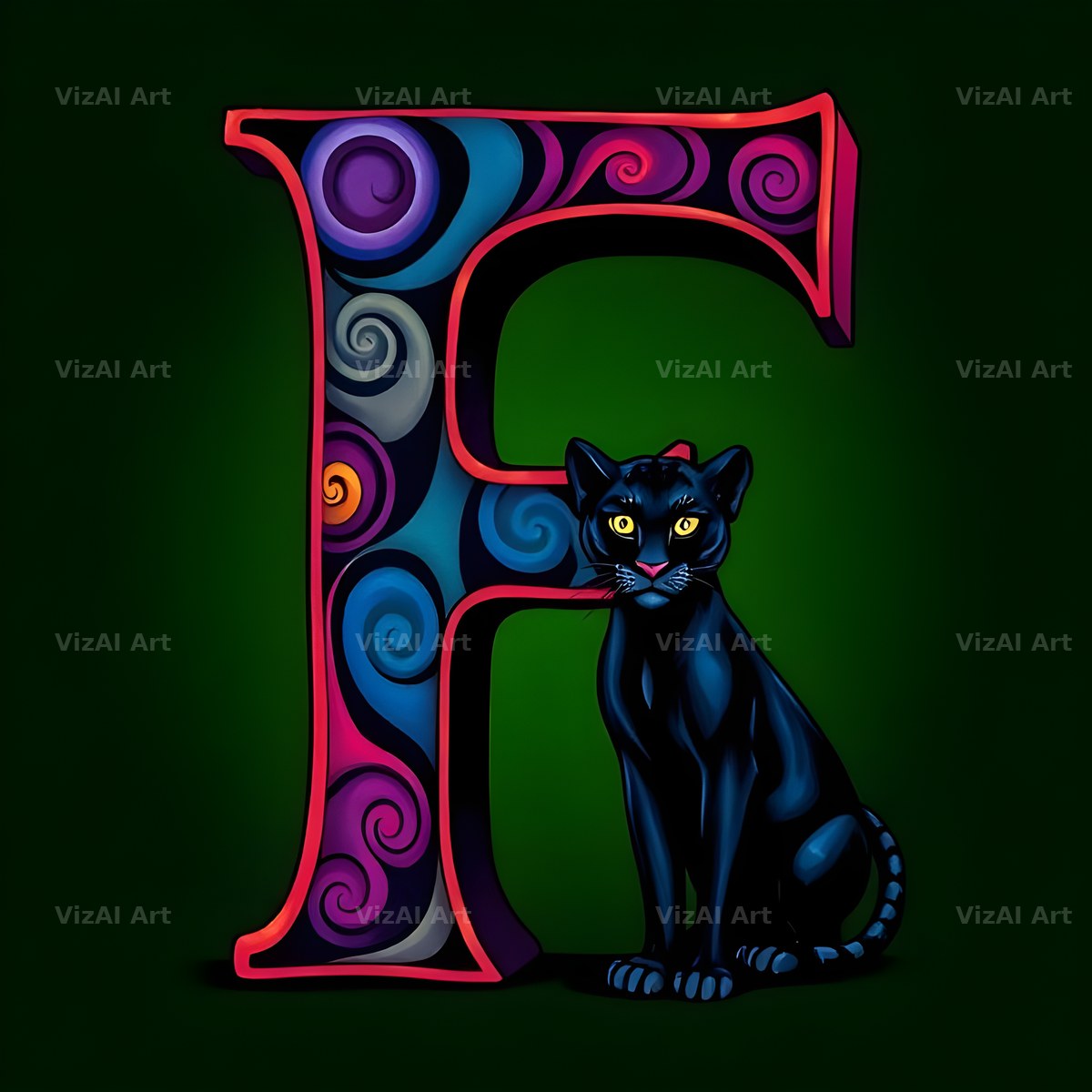 Neon Panther Prowl alphabet letter F