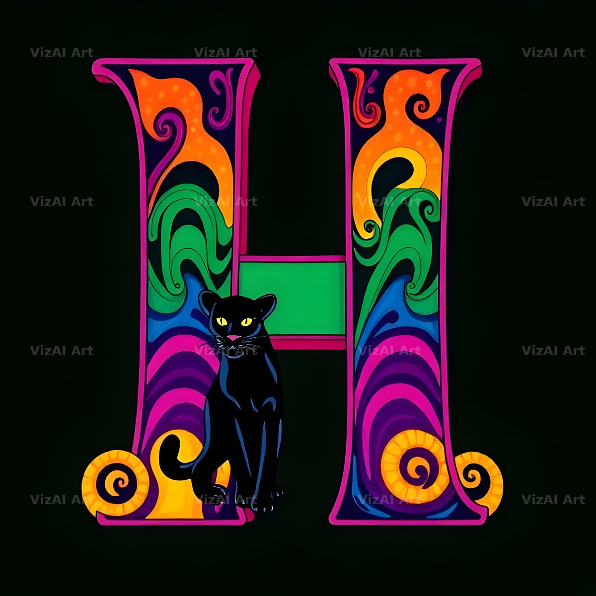 Neon Panther Prowl alphabet letter H