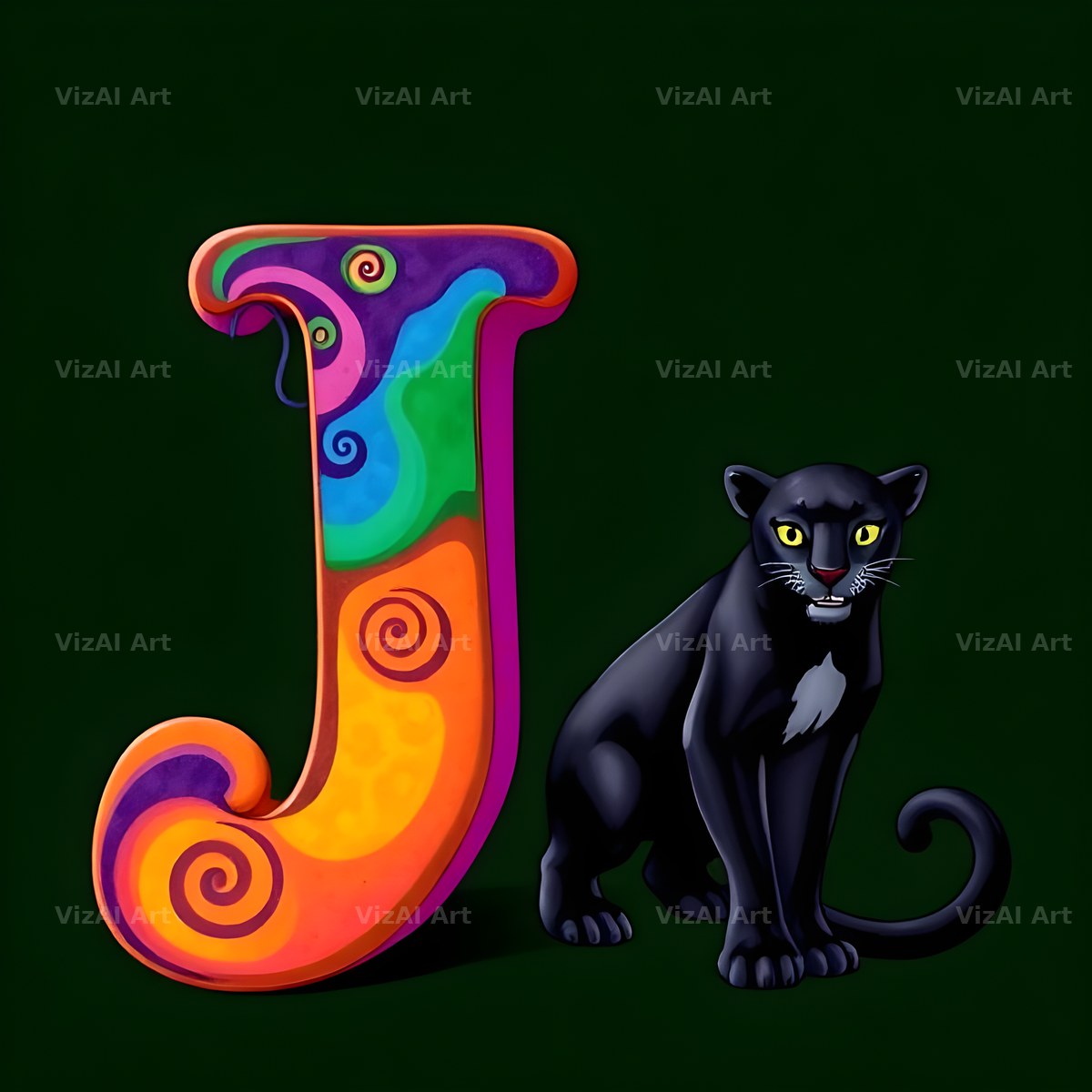 Neon Panther Prowl alphabet letter J