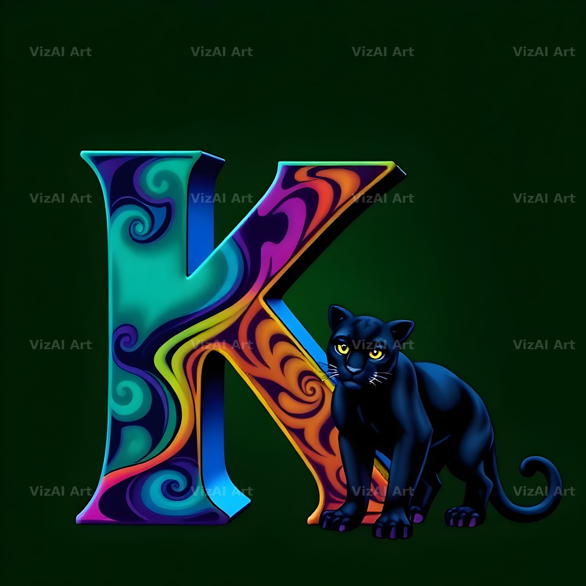 Neon Panther Prowl alphabet letter K