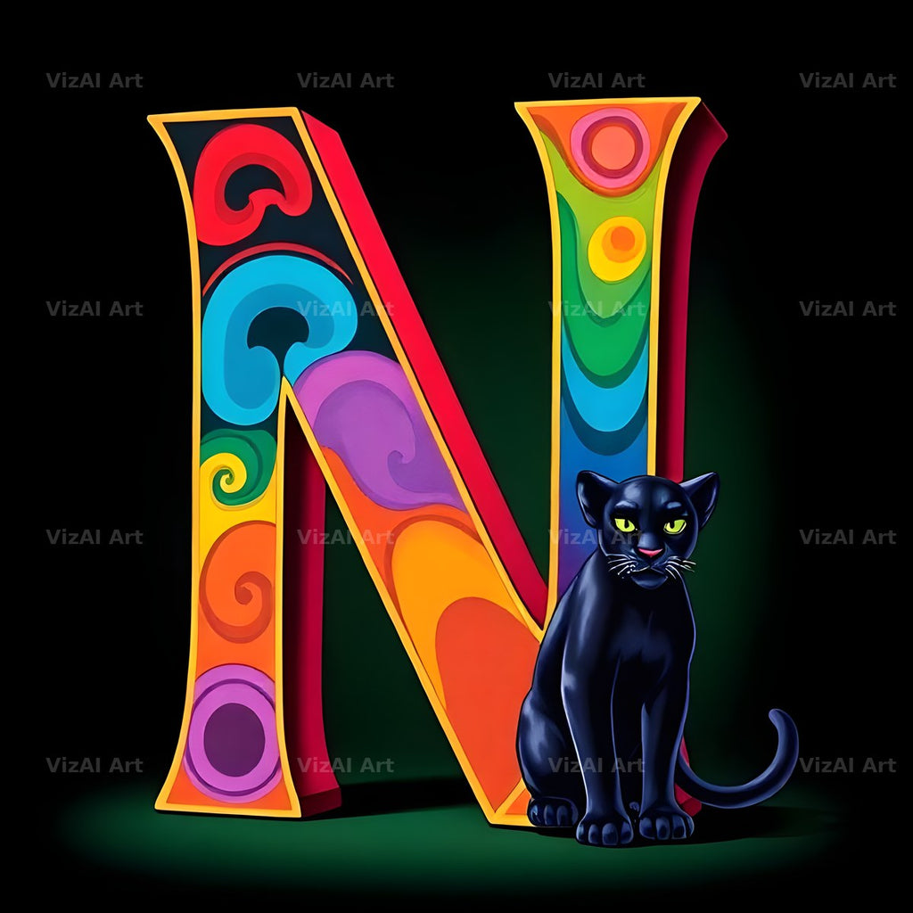 Neon Panther Prowl alphabet letter N