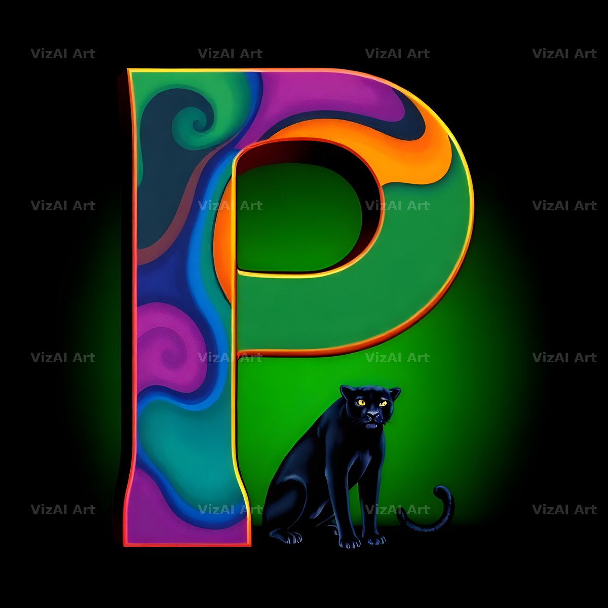 Neon Panther Prowl alphabet letter P
