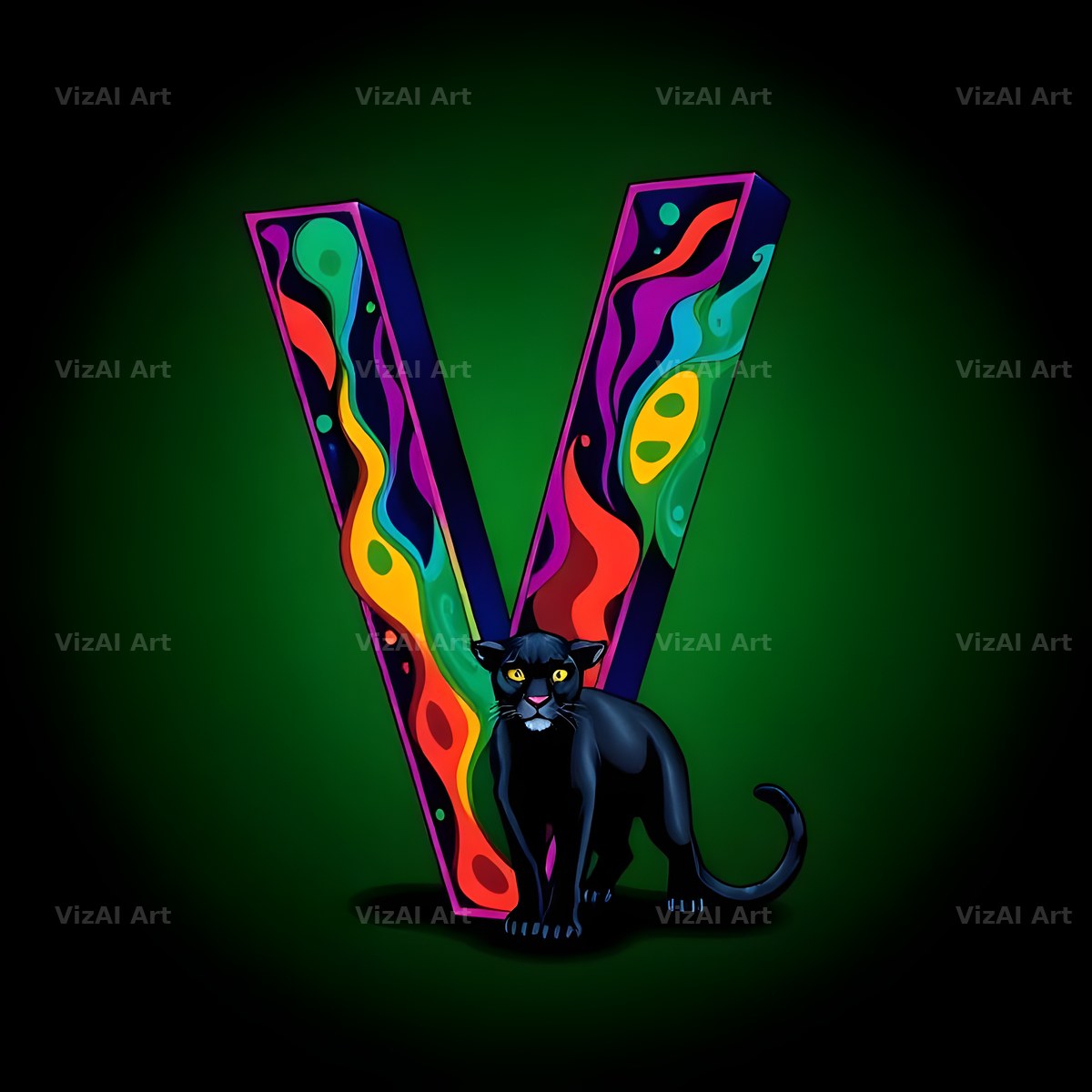 Neon Panther Prowl alphabet letter V
