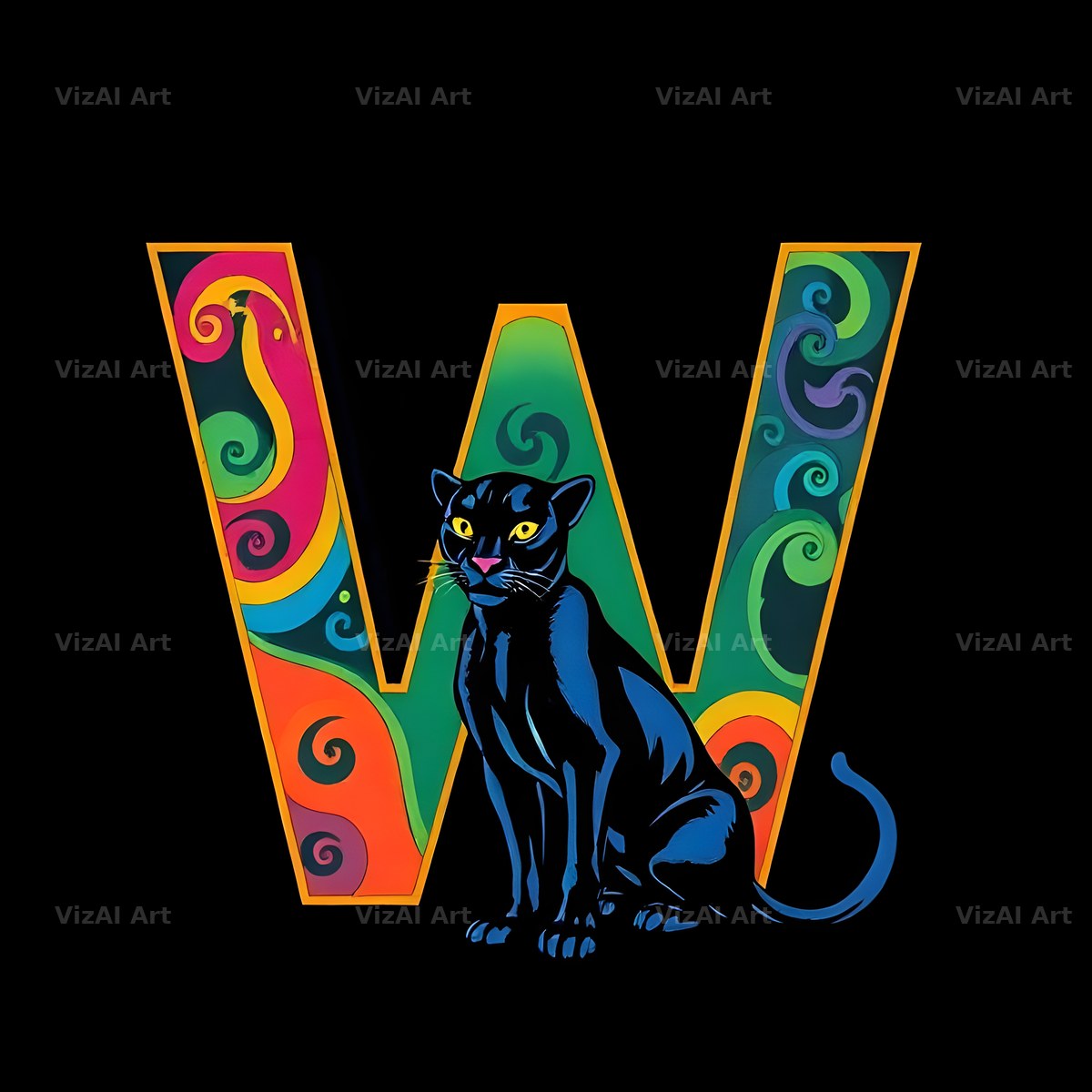 Neon Panther Prowl alphabet letter W