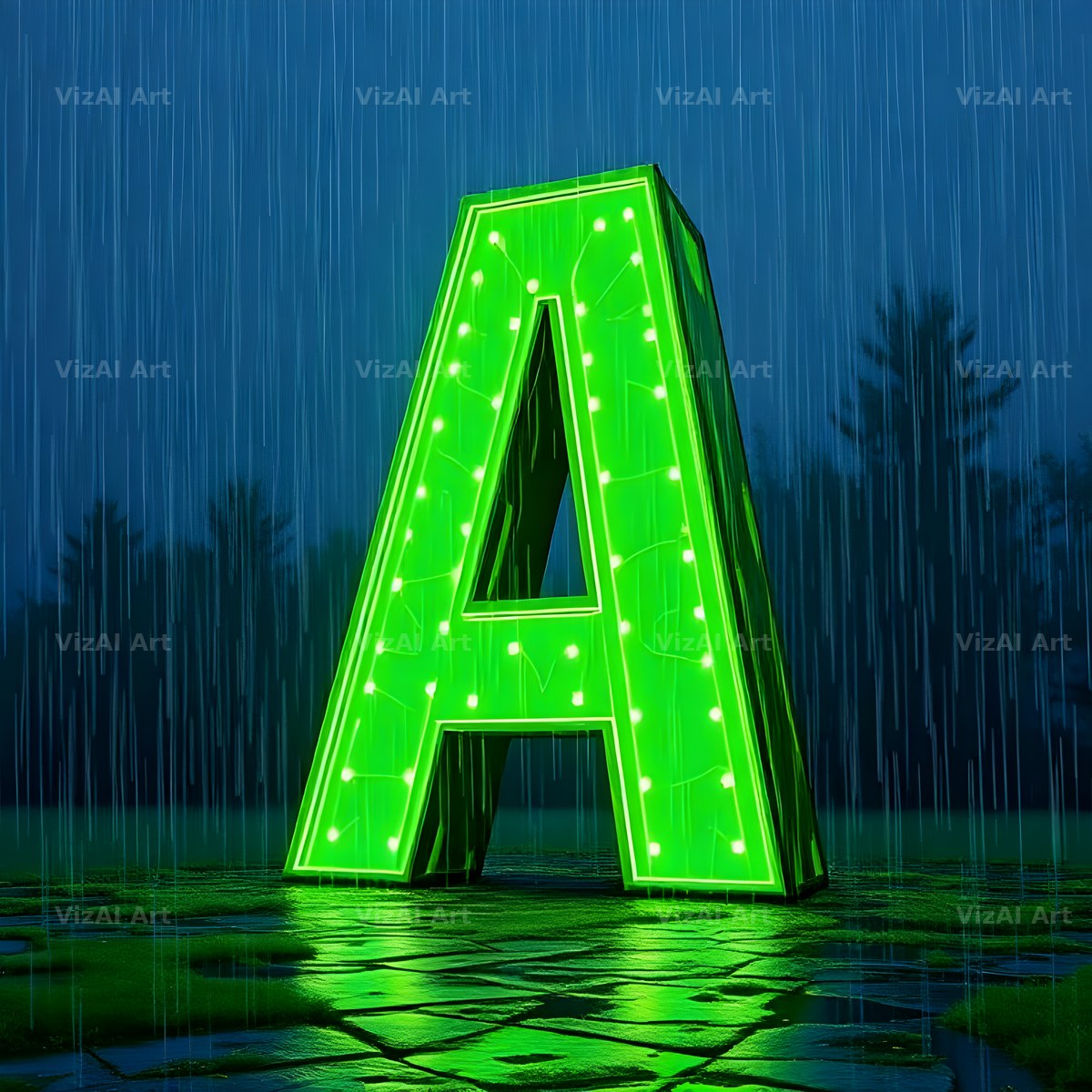Neon Rain Night alphabet letter A