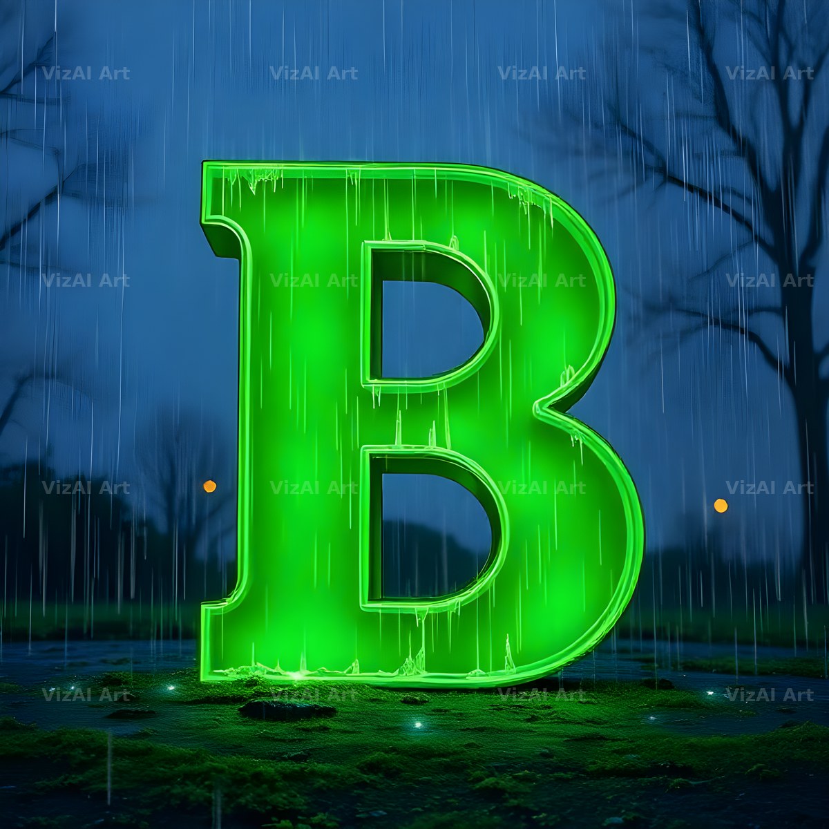 Neon Rain Night alphabet letter B