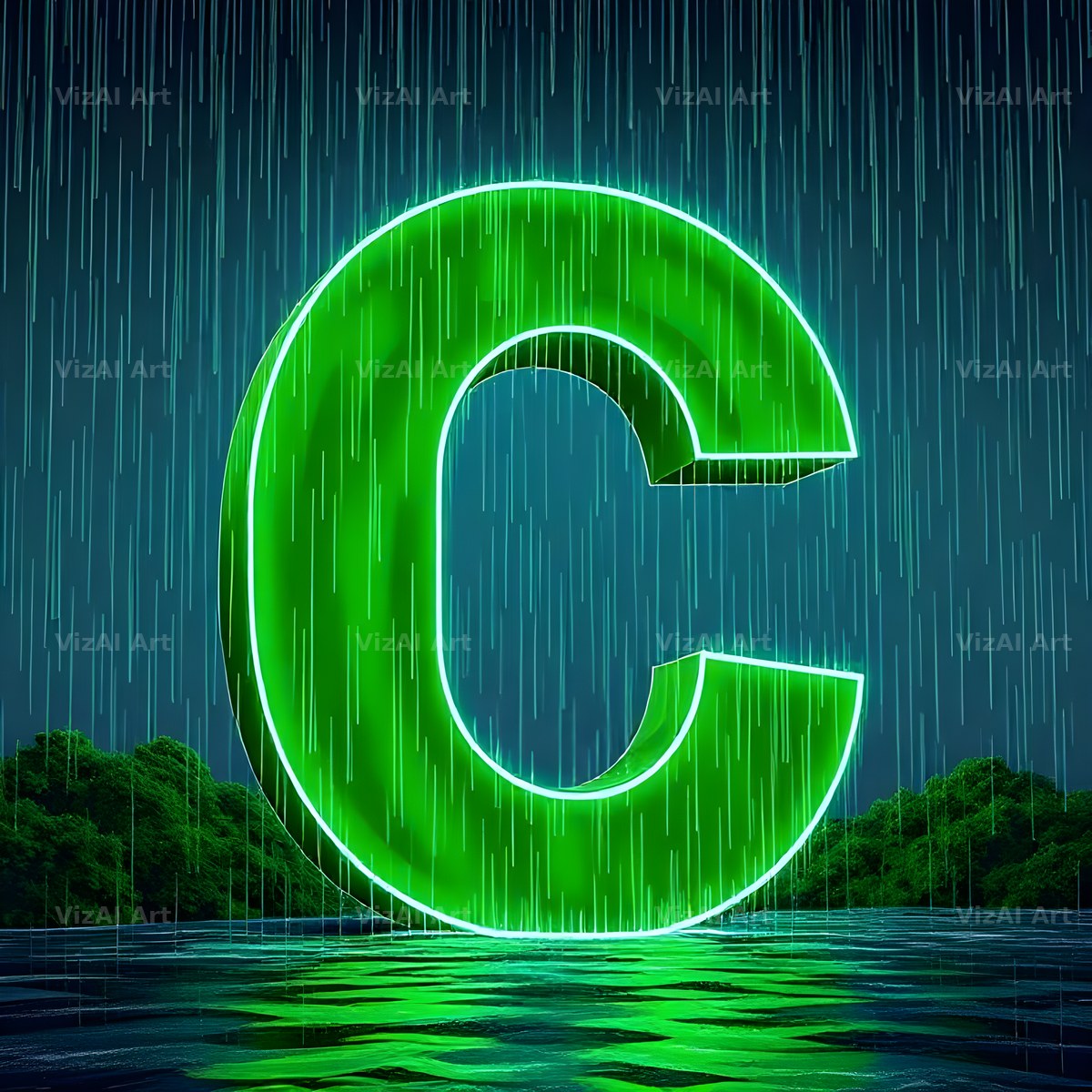 Neon Rain Night alphabet letter C