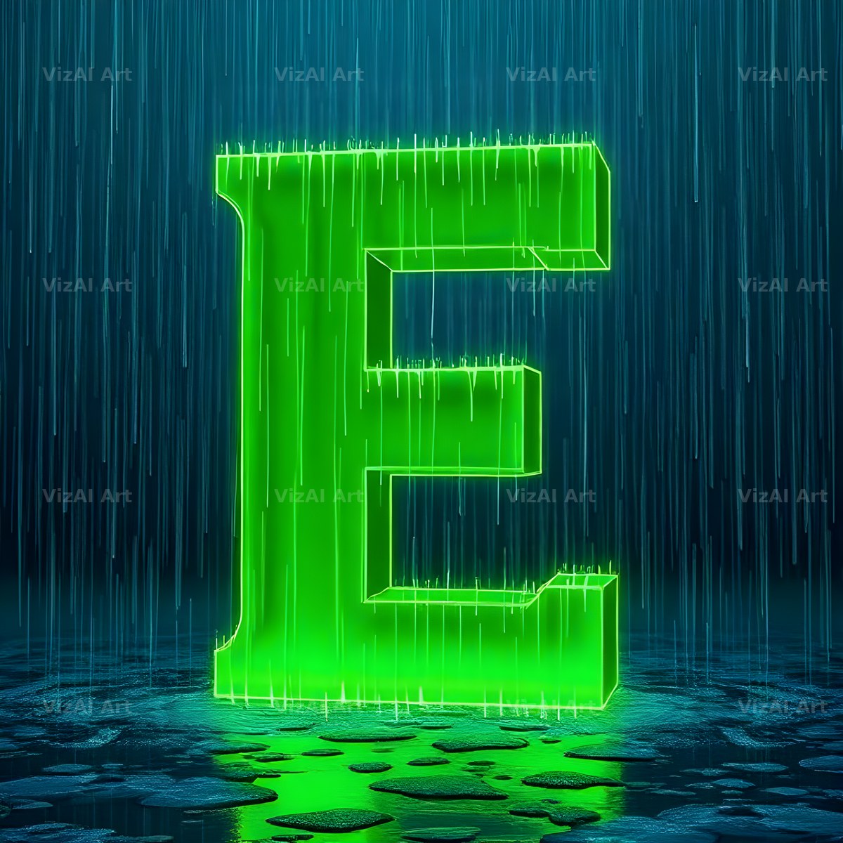 Neon Rain Night alphabet letter E