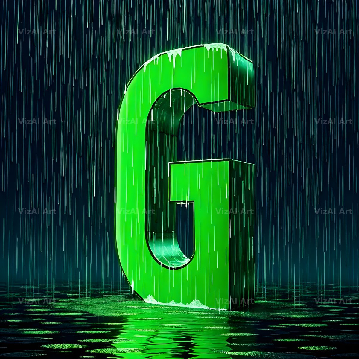 Neon Rain Night alphabet letter G