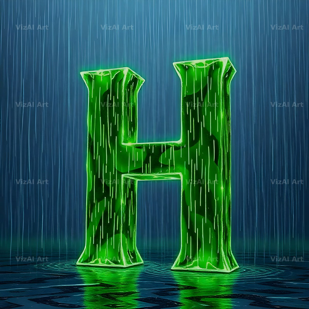 Neon Rain Night alphabet letter H