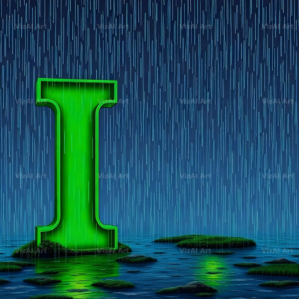 Neon Rain Night alphabet letter I