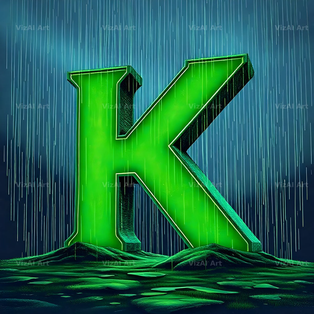 Neon Rain Night alphabet letter K