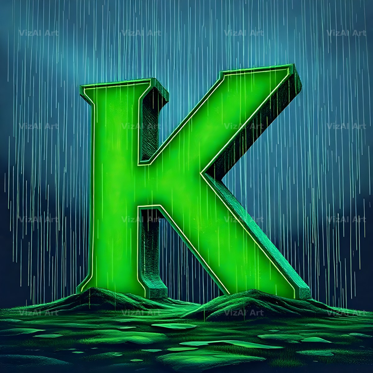 Neon Rain Night alphabet letter K