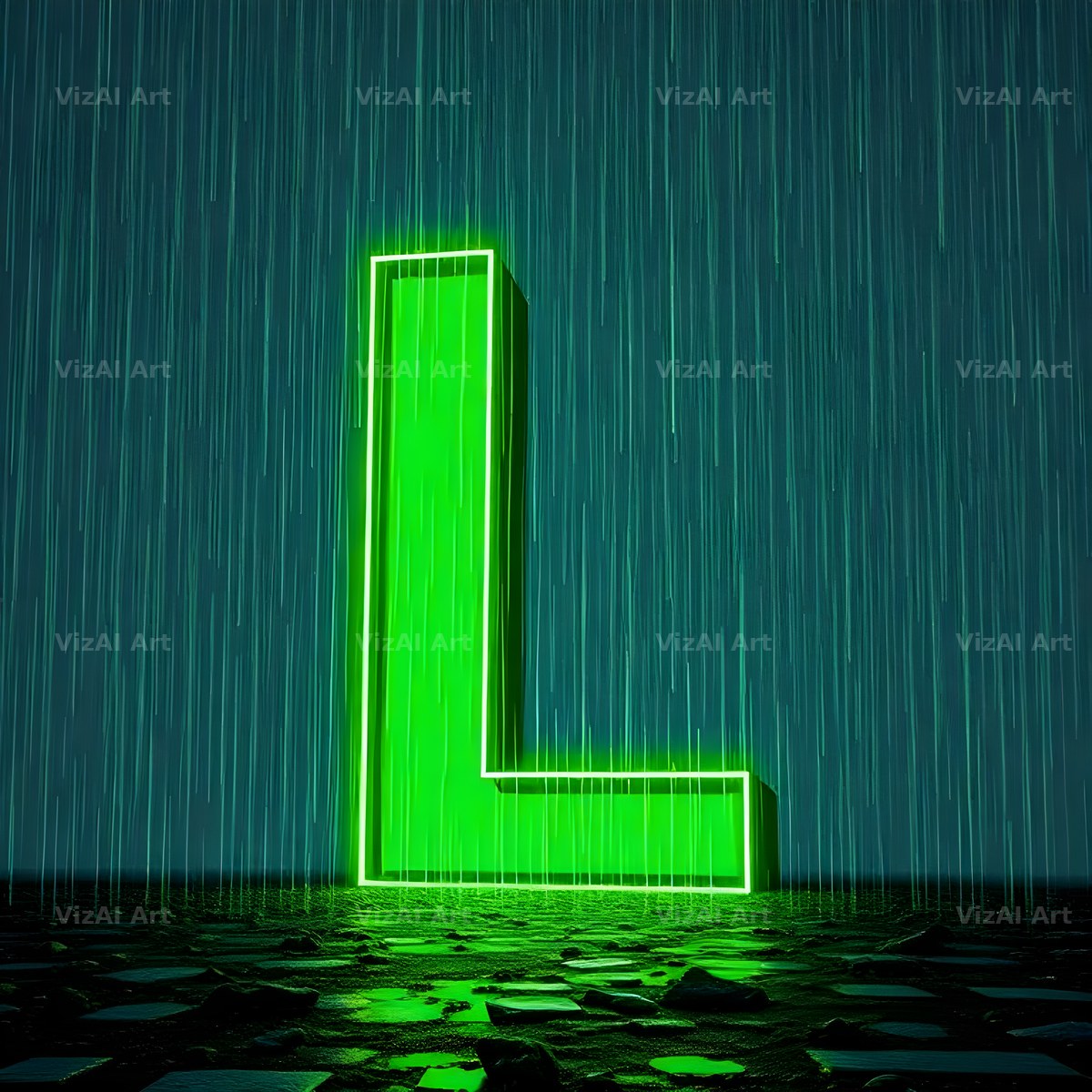 Neon Rain Night alphabet letter L