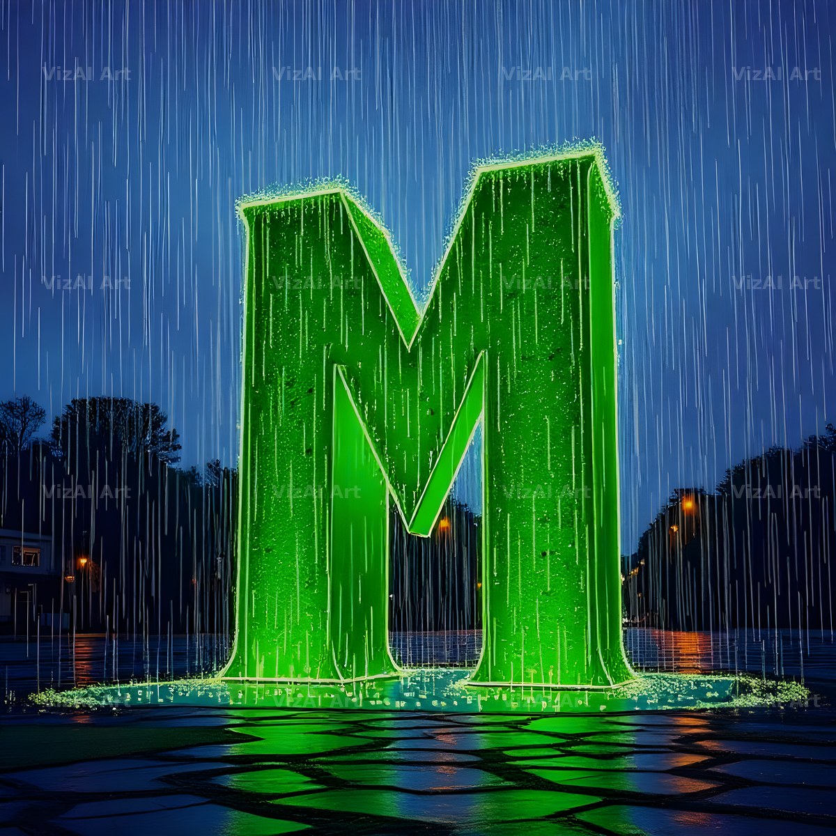 Neon Rain Night alphabet letter M