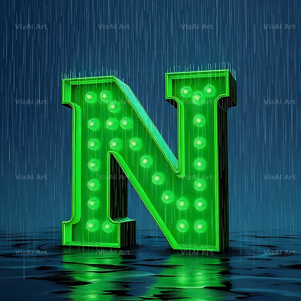 Neon Rain Night alphabet letter N