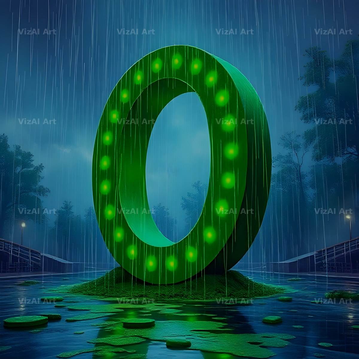 Neon Rain Night alphabet letter O