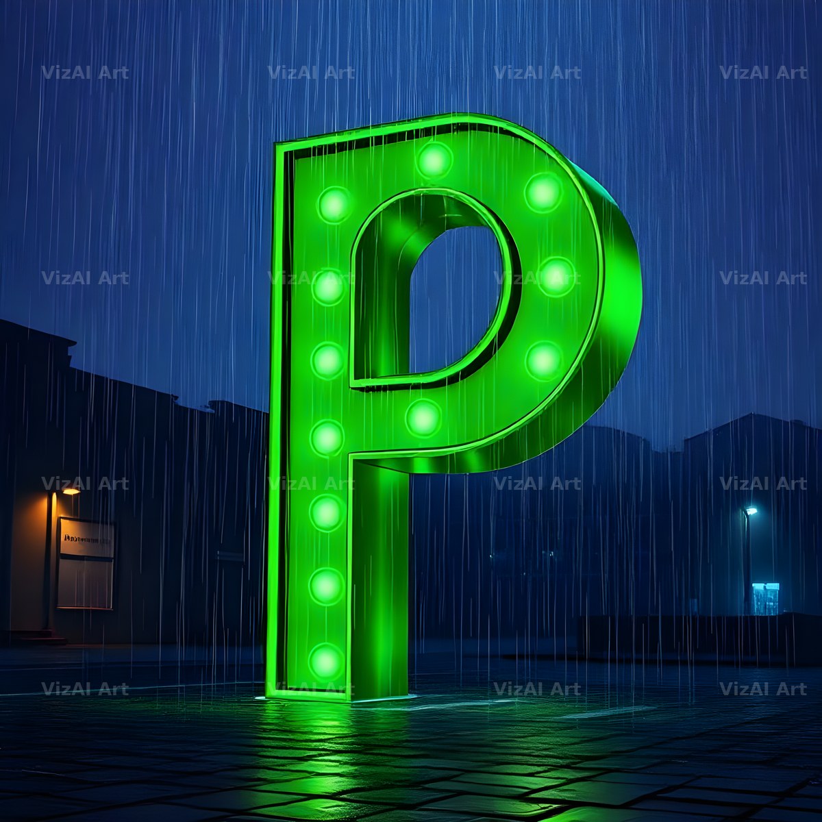 Neon Rain Night alphabet letter P