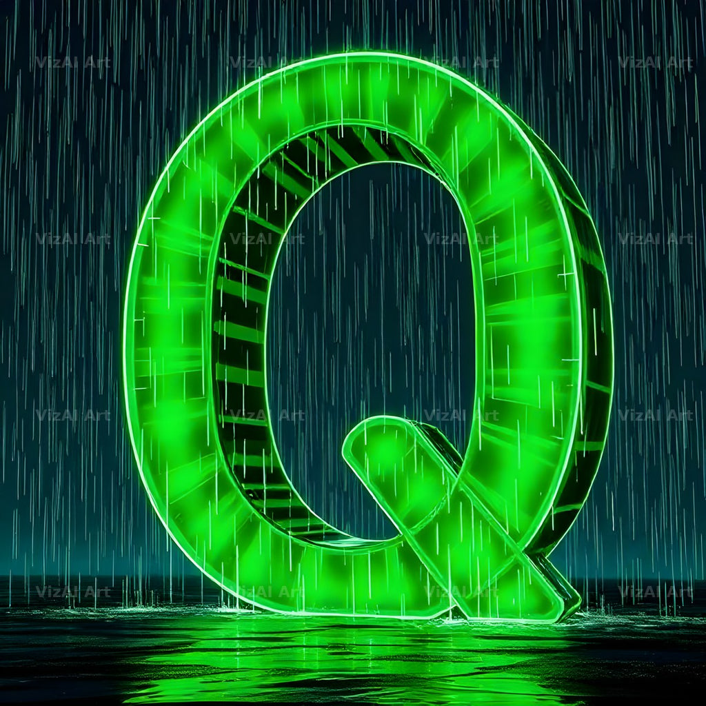 Neon Rain Night alphabet letter Q