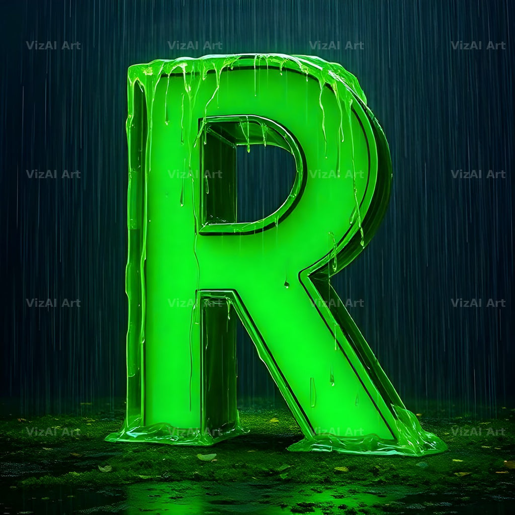 Neon Rain Night alphabet letter R