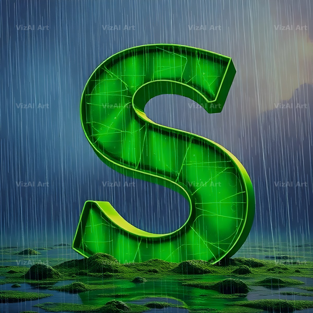Neon Rain Night alphabet letter S