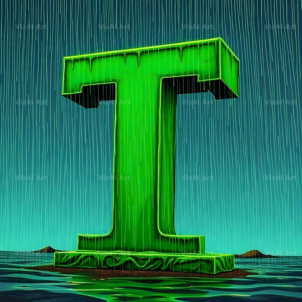 Neon Rain Night alphabet letter T