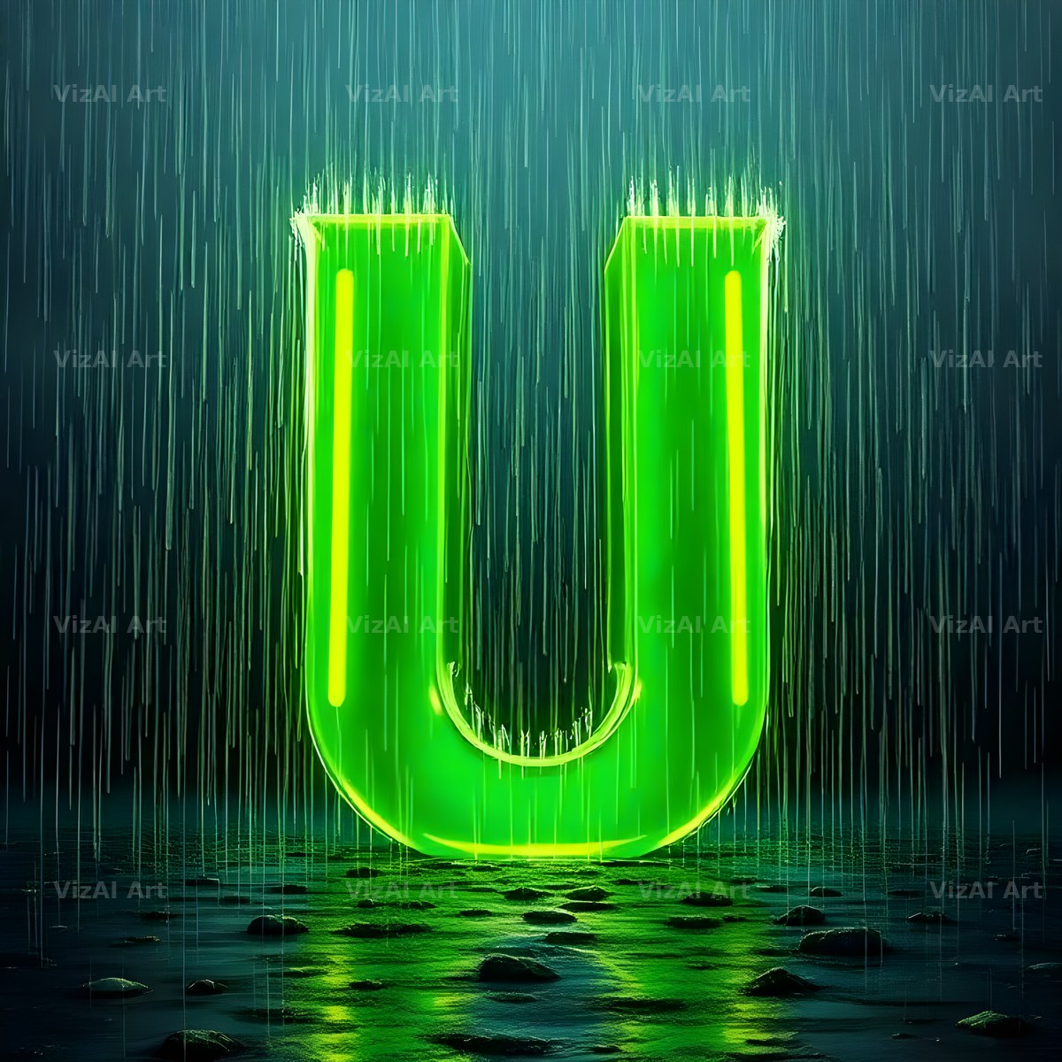 Neon Rain Night alphabet letter U