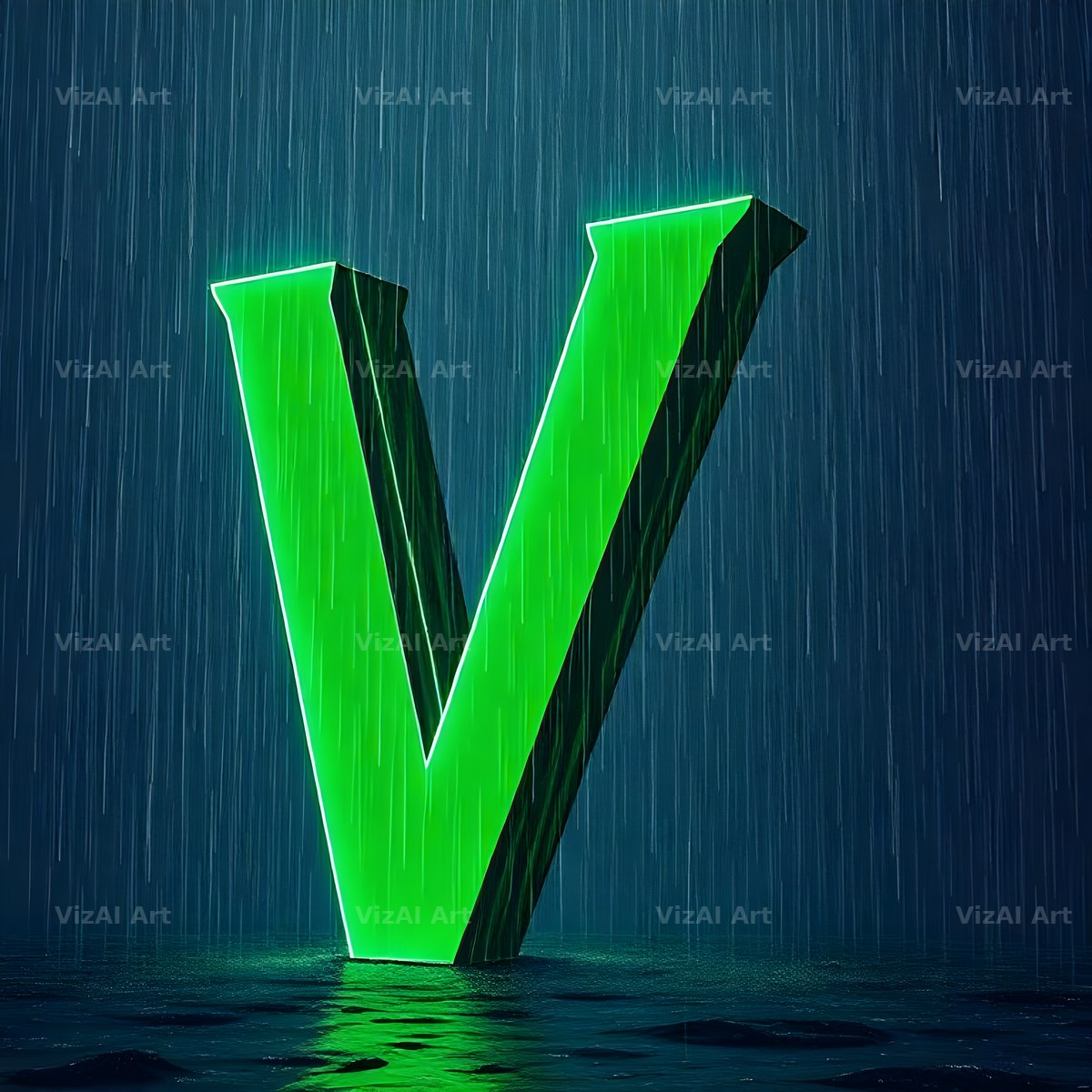 Neon Rain Night alphabet letter V
