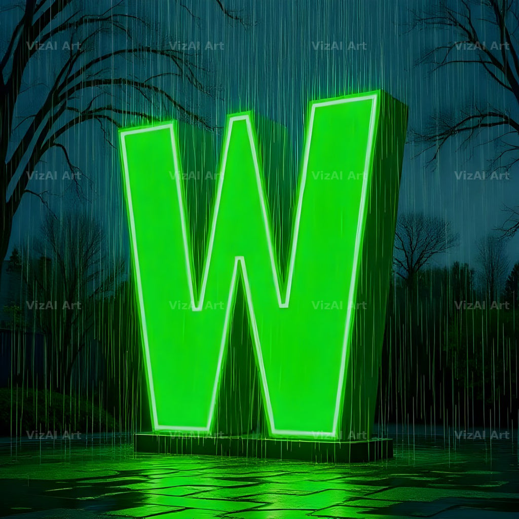 Neon Rain Night alphabet letter W