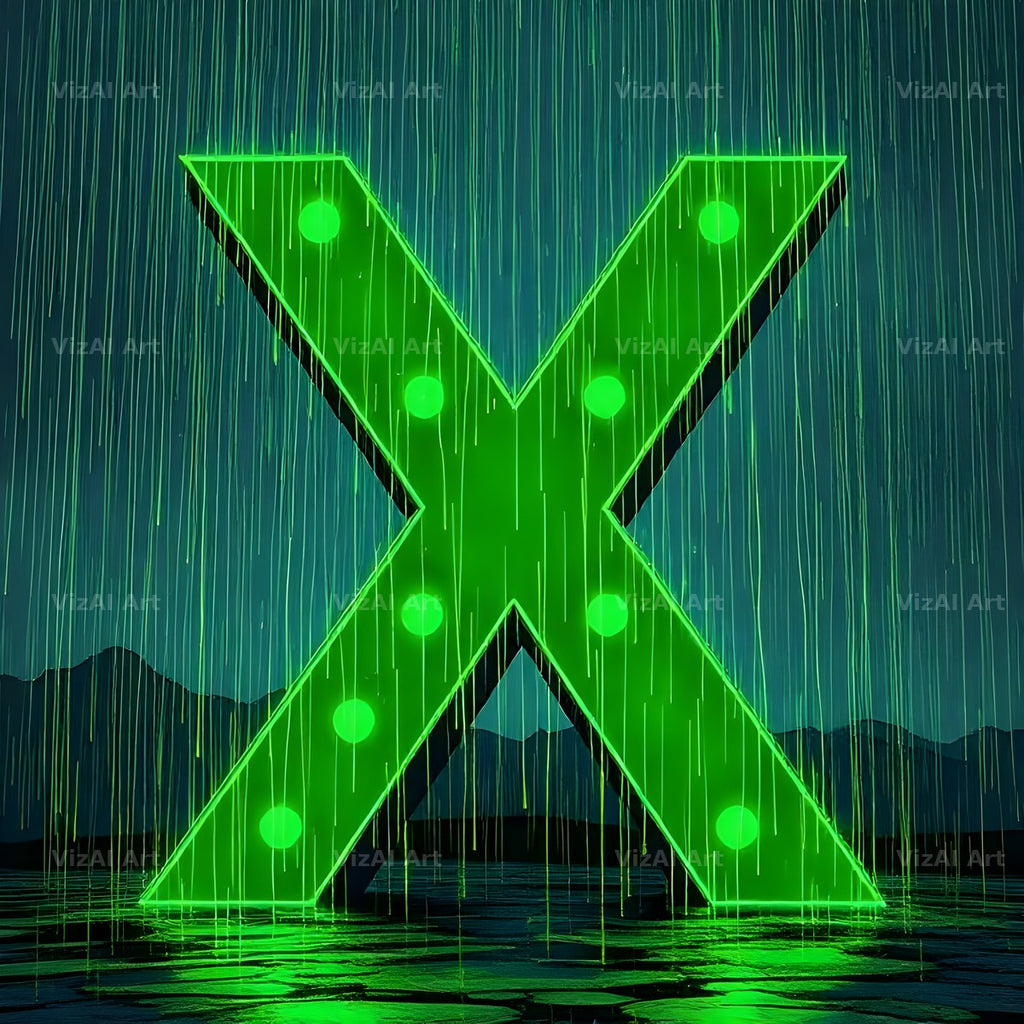 Neon Rain Night alphabet letter X