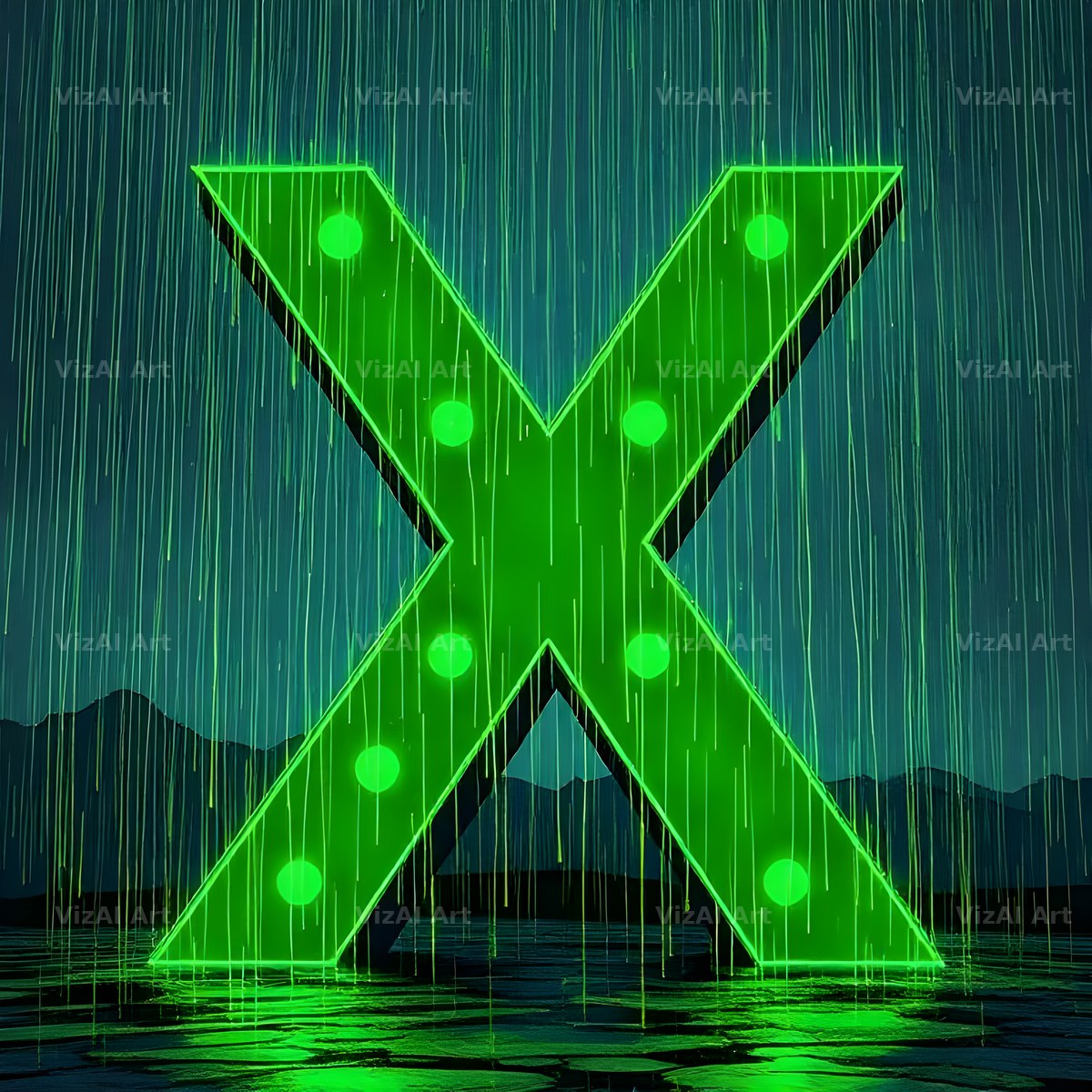 Neon Rain Night alphabet letter X