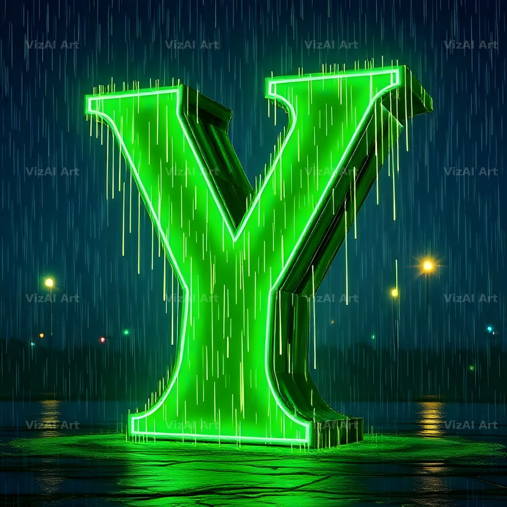 Neon Rain Night alphabet letter Y