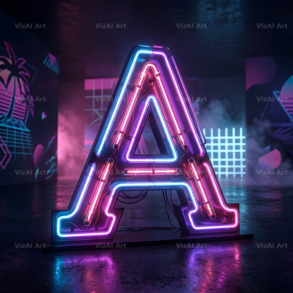 Neon Outline Glow alphabet letter A