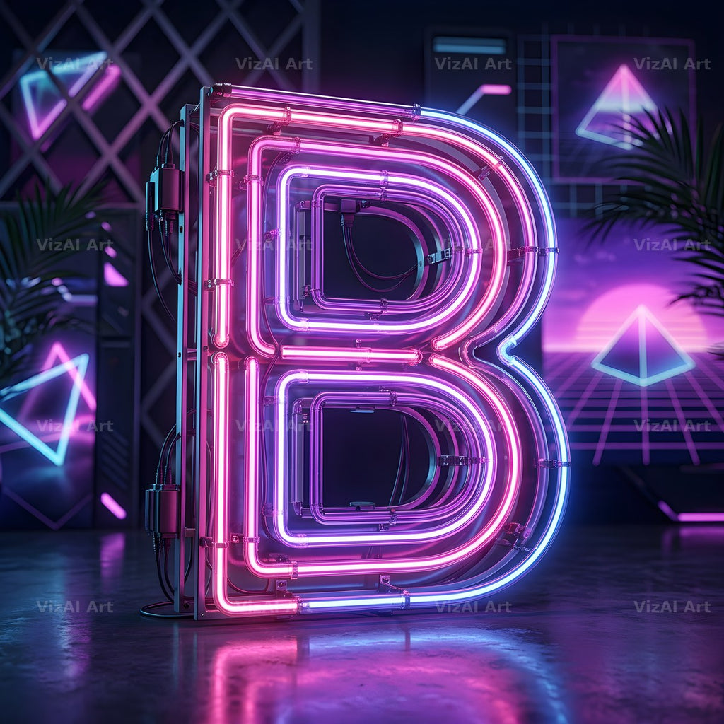 Neon Outline Glow alphabet letter B