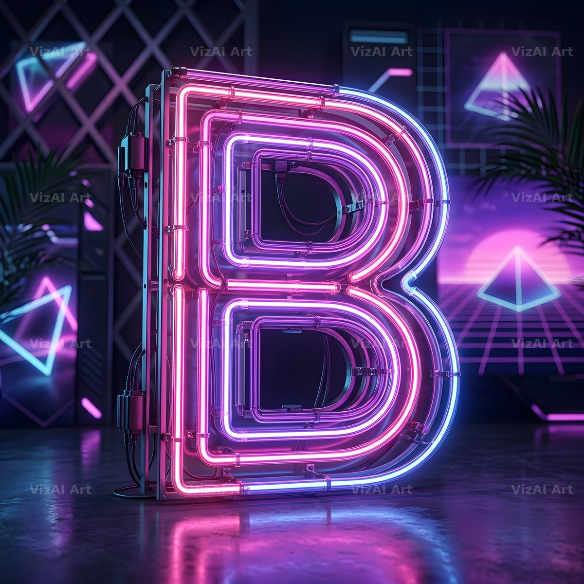 Neon Outline Glow alphabet letter B