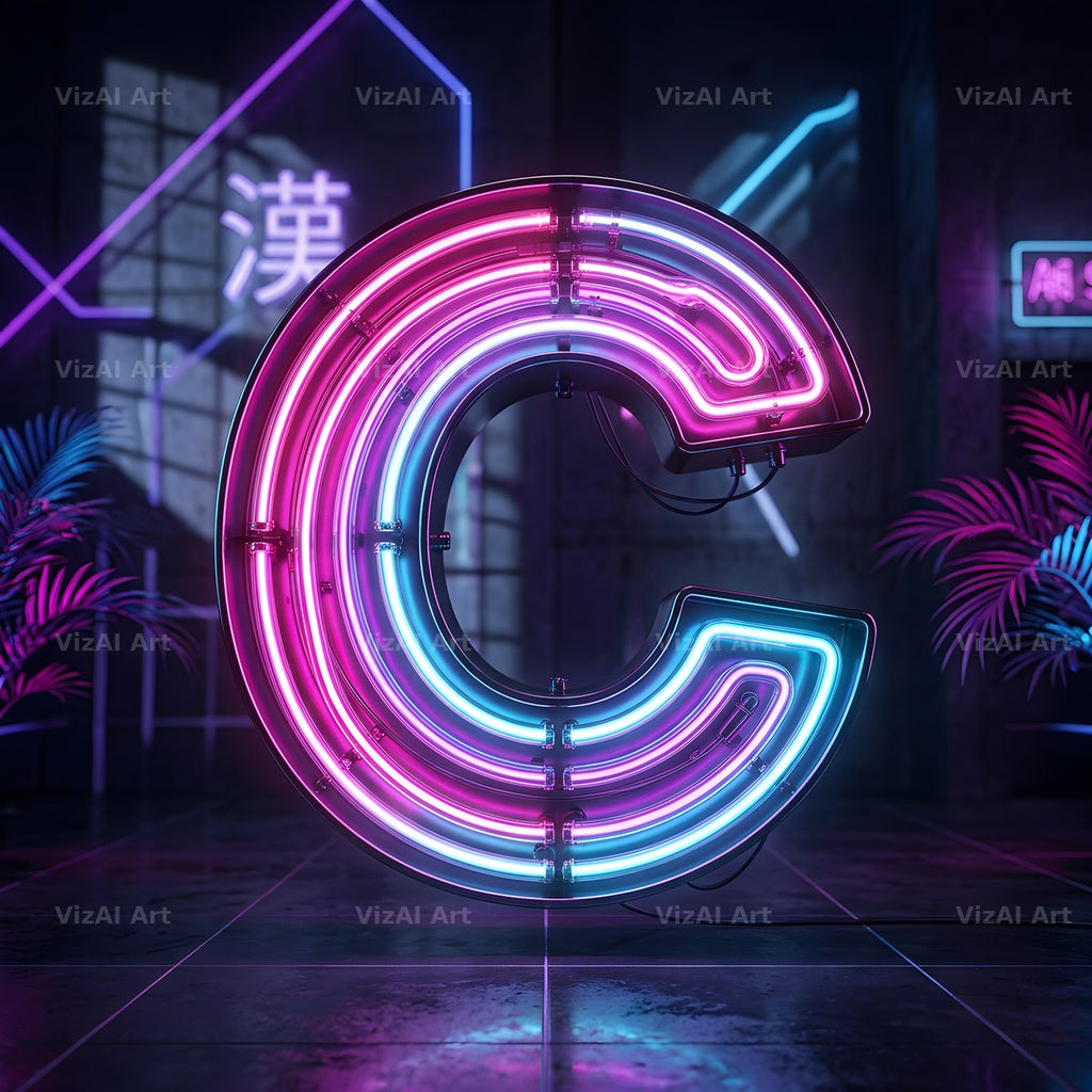 Neon Outline Glow alphabet letter C