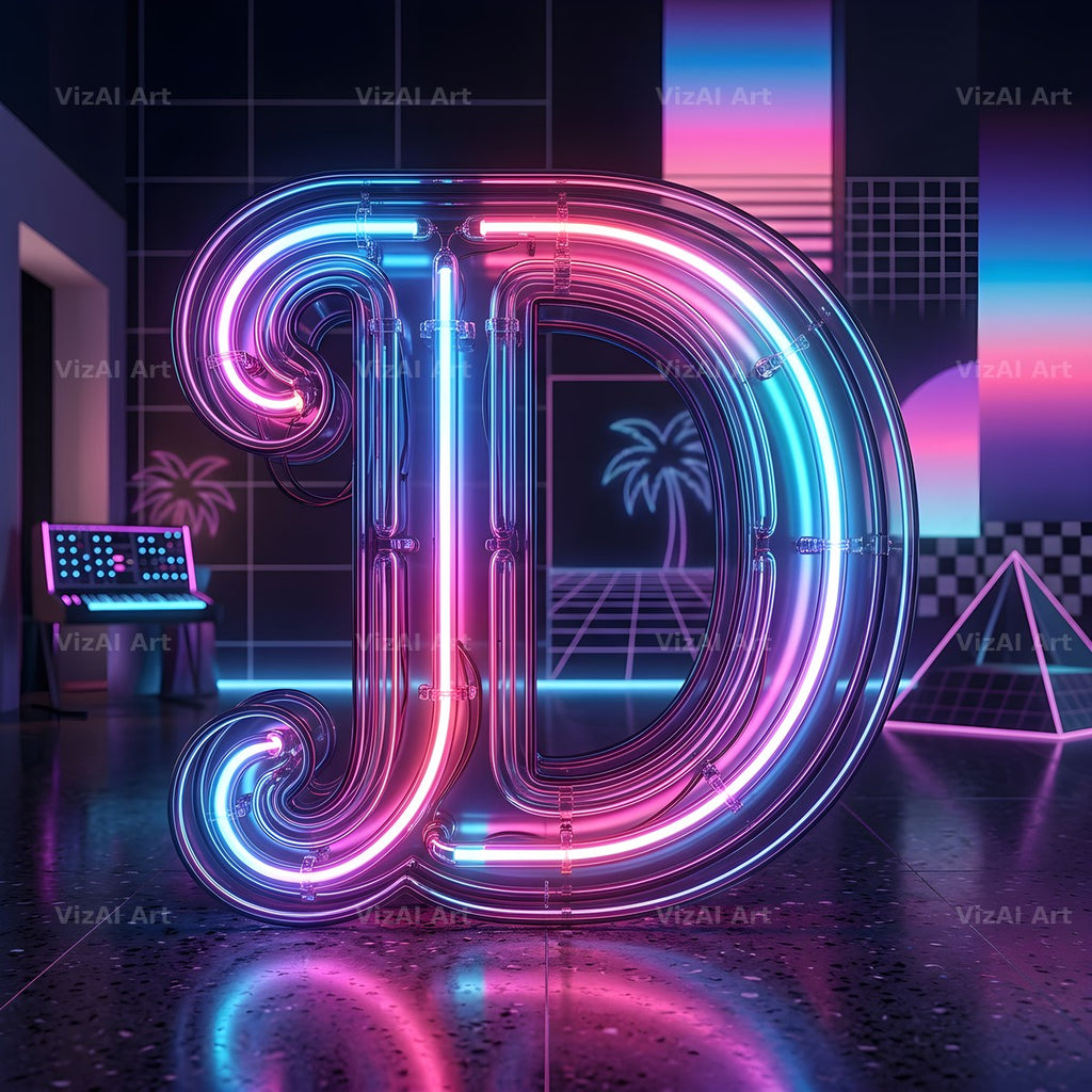 Neon Outline Glow alphabet letter D