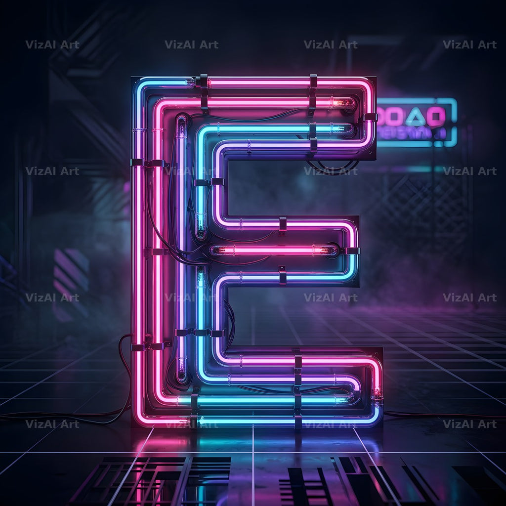 Neon Outline Glow alphabet letter E