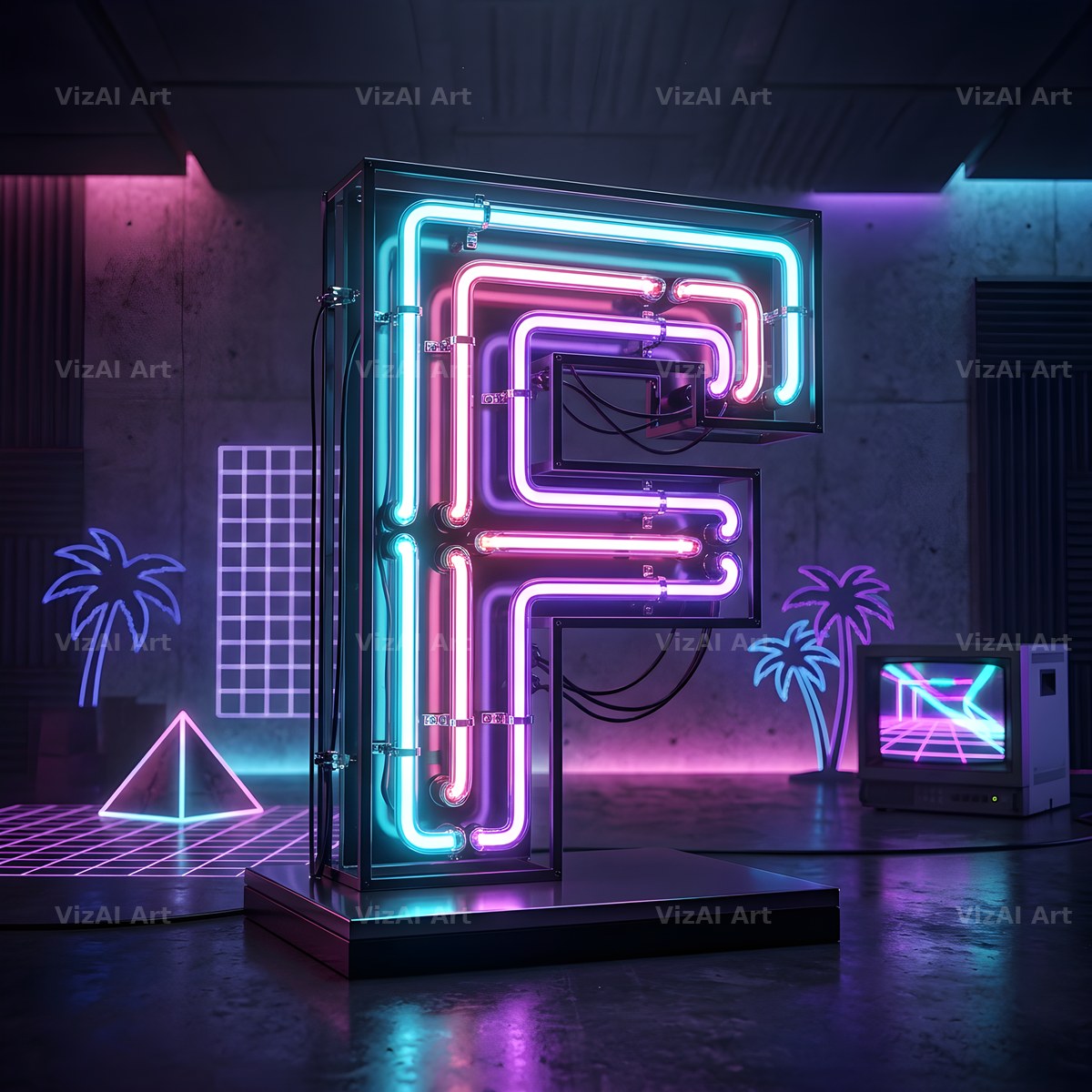 Neon Outline Glow alphabet letter F