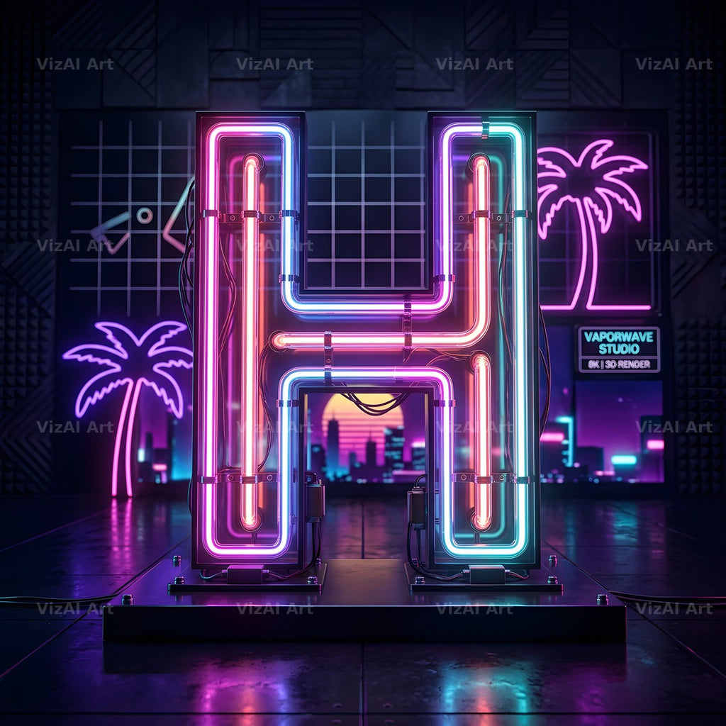 Neon Outline Glow alphabet letter H