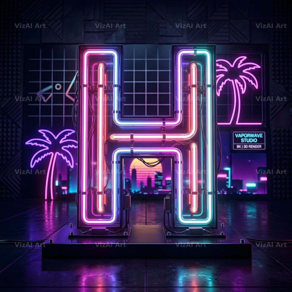 Neon Outline Glow alphabet letter H