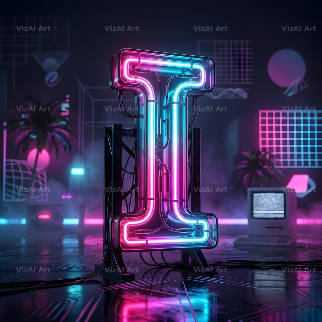 Neon Outline Glow alphabet letter I