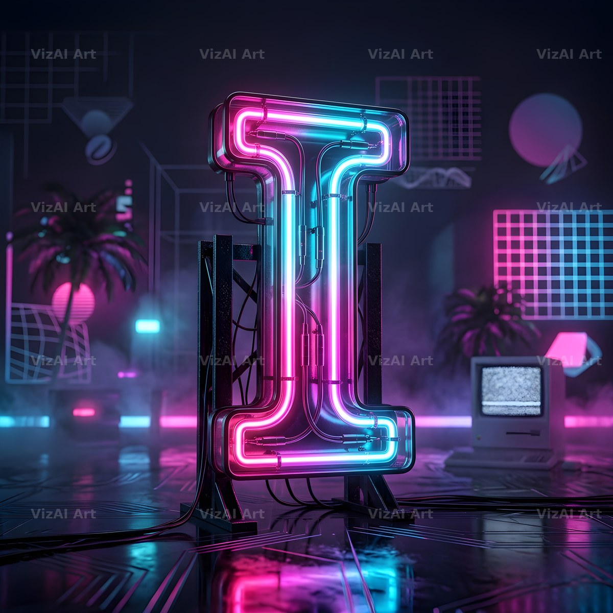 Neon Outline Glow alphabet letter I