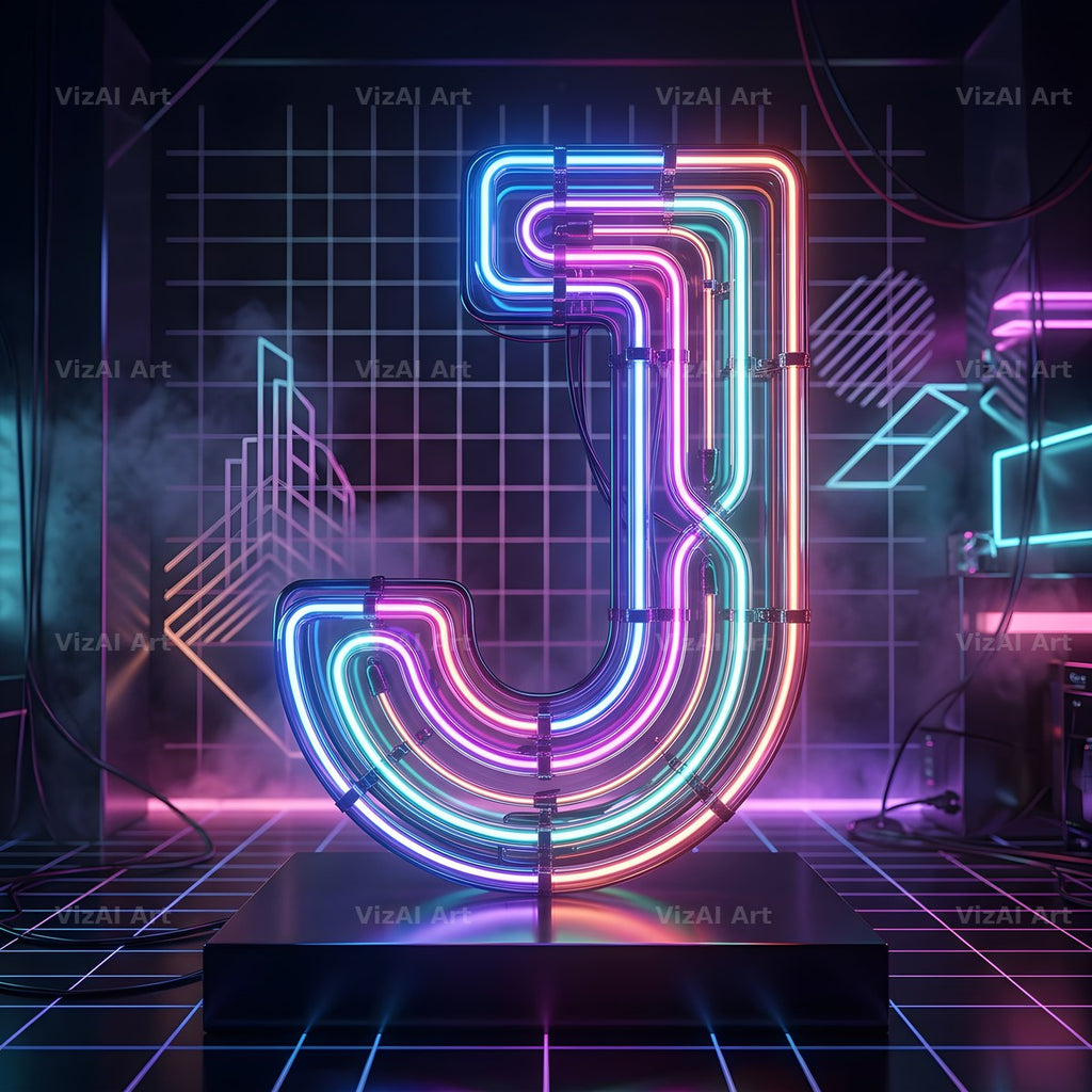 Neon Outline Glow alphabet letter J